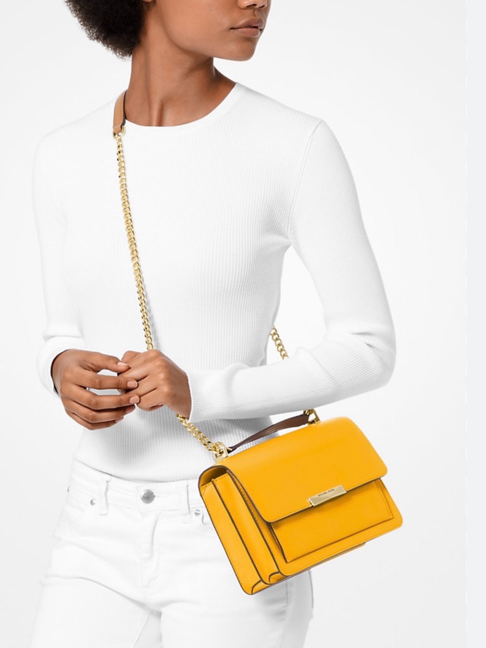 Michael Kors Yellow Jade Shoulder Bag Gold Tone Hardware Chain Accent Strap